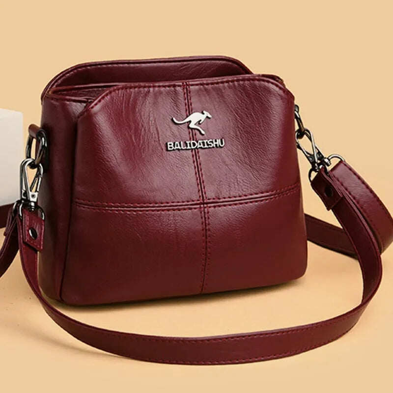 Carteiras e bolsas femininas, bolsa de ombro de couro genuíno com vários compartimentos