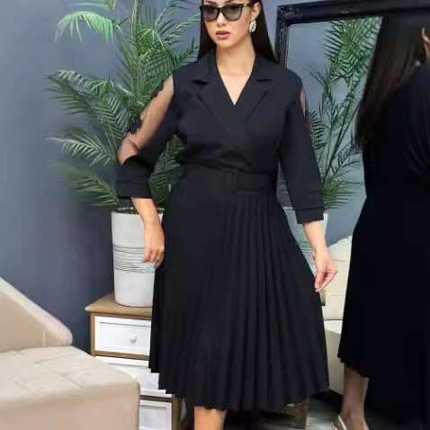S-5XL👗Vestido premium outono-inverno em preto puro, alta qualidade