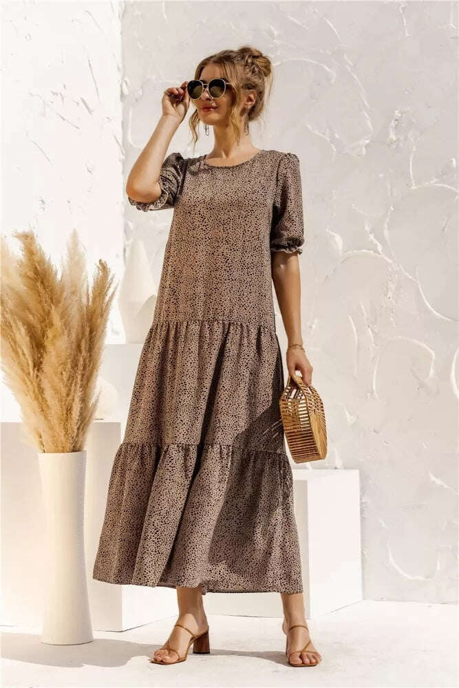 Лято 2022 карирано подстригване без ръкави панел хлабав плаж бохо жени дълги случайни дълги реколта рокля