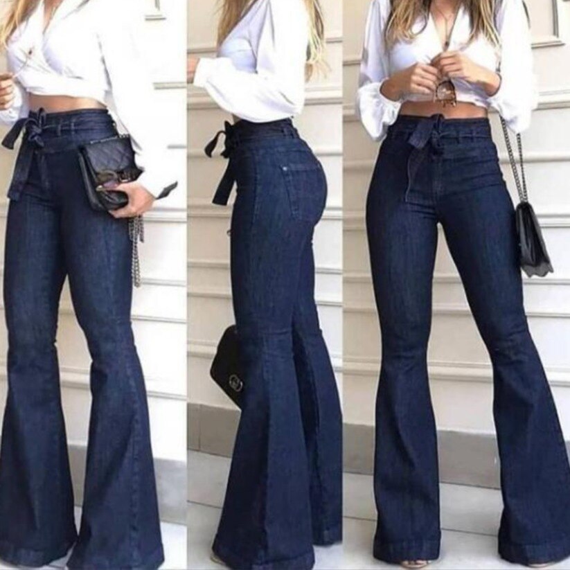 CALÇA LARGA FEMININA COM CINTURA ALTA E MICRO ELÁSTICO COM ATACADORES