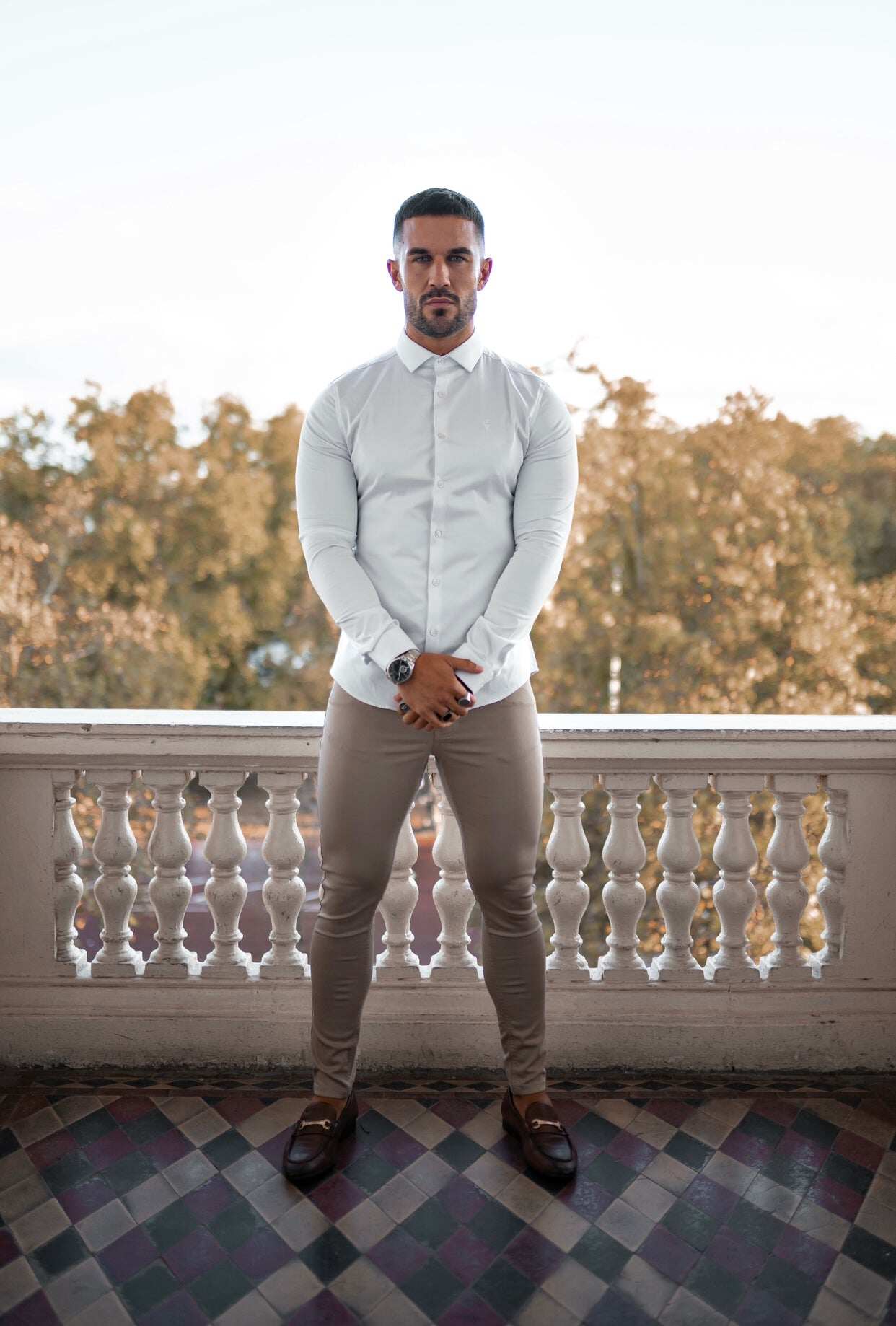 Slim Stretch Beige Sateen Trousers - FSH407