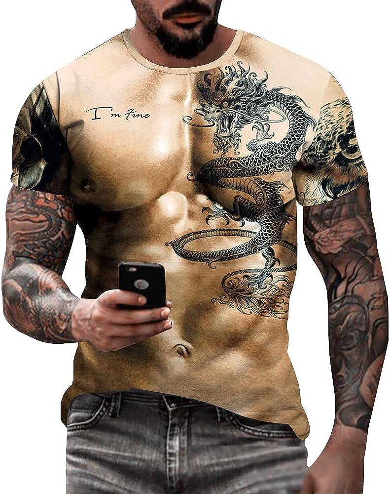 Men's 3D Print Skull T-Shirt 3D Creative Print Short Sleeve T-Shirt Casual Round Neck Novelty Street Fashion Tees Shirt