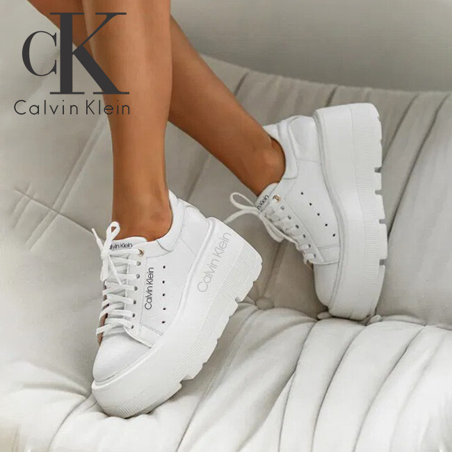 Ténis CK Branco Feminino Solado Alto