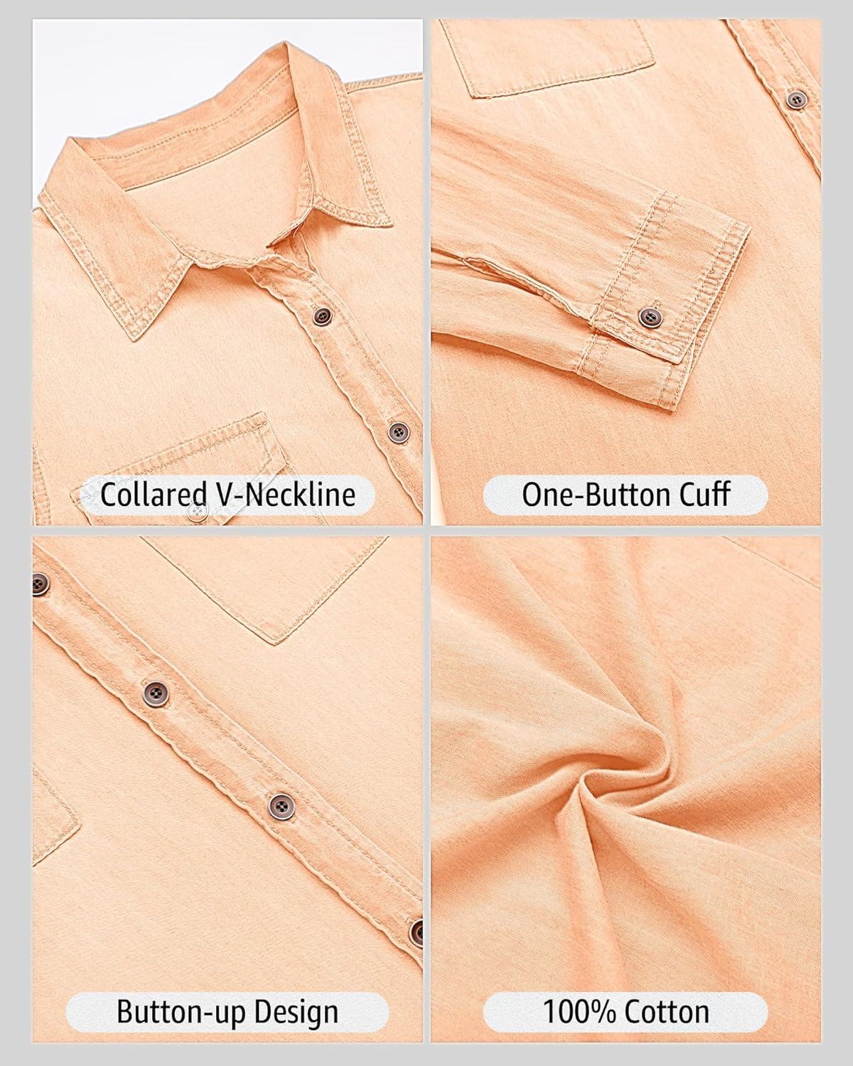 luvamia farmer ing Női Chambray Jean Western Shirts Hosszú ujjú gombos felsők