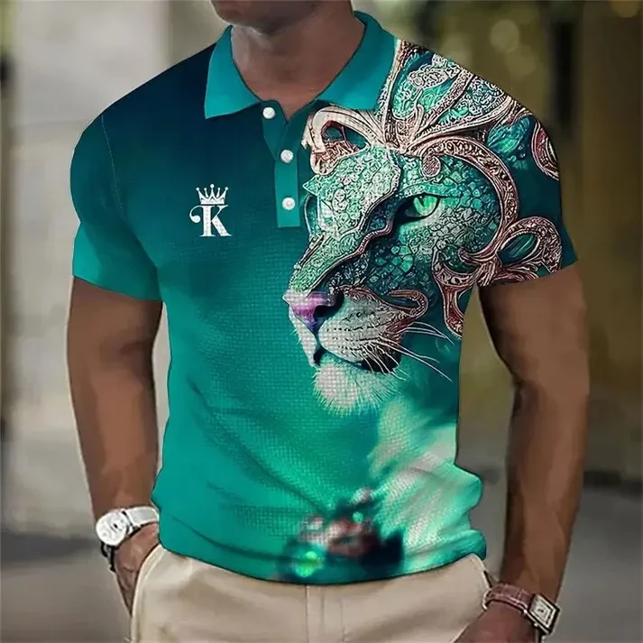 Camisa polo masculina com estampa de leão 3D