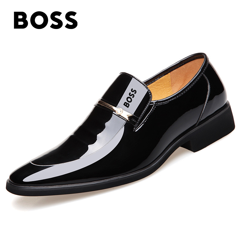 BOSS® skórzane buty Gładka skóra patentowa casual pointed toe business shoes#