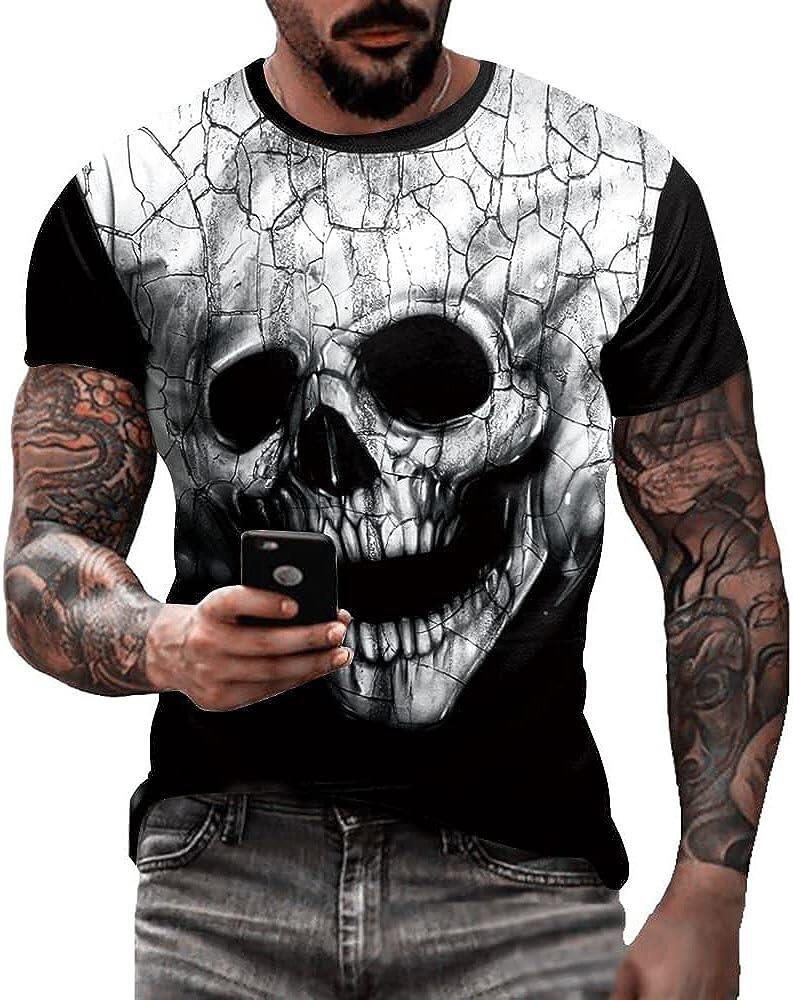 Men's 3D Print Skull T-Shirt 3D Creative Print Short Sleeve T-Shirt Casual Round Neck Novelty Street Fashion Tees Shirt