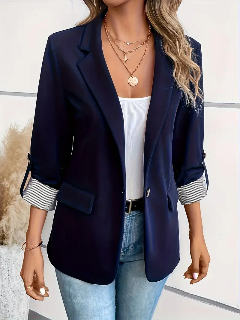 CASACO ELEGANTE – GOLA, BOTÕES, MANGAS COMPRIDAS, PERFEITO PARA O ESCRITÓRIO.