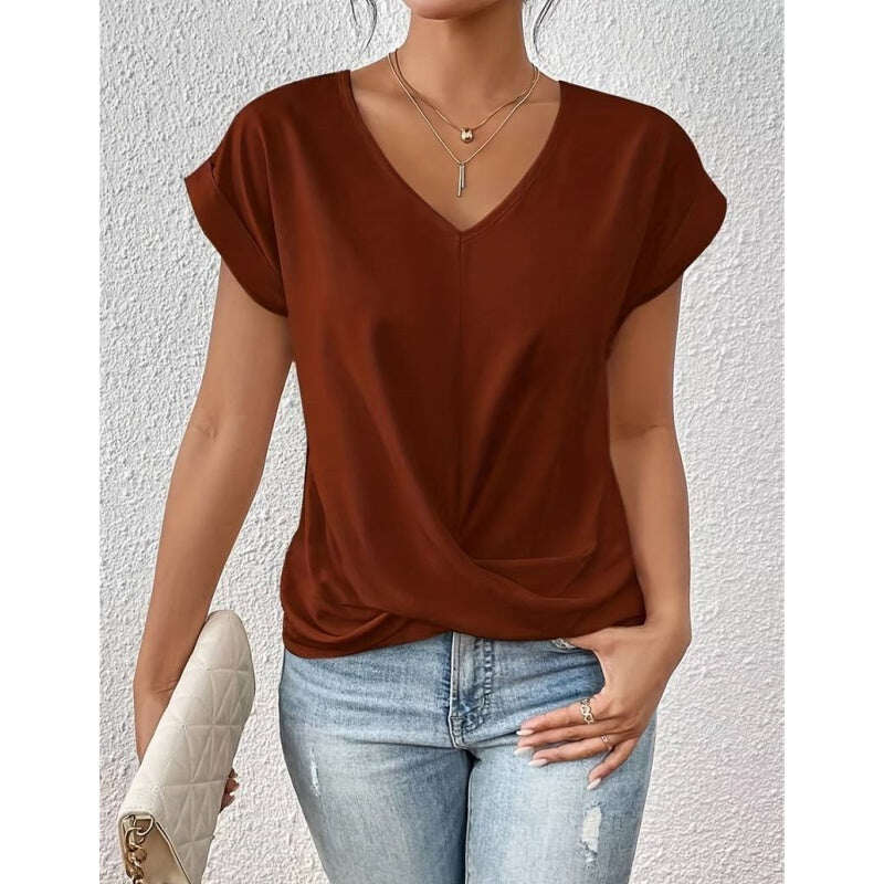 T-shirt z krótkim rękawem z skręconym pierścieniem V skręconym