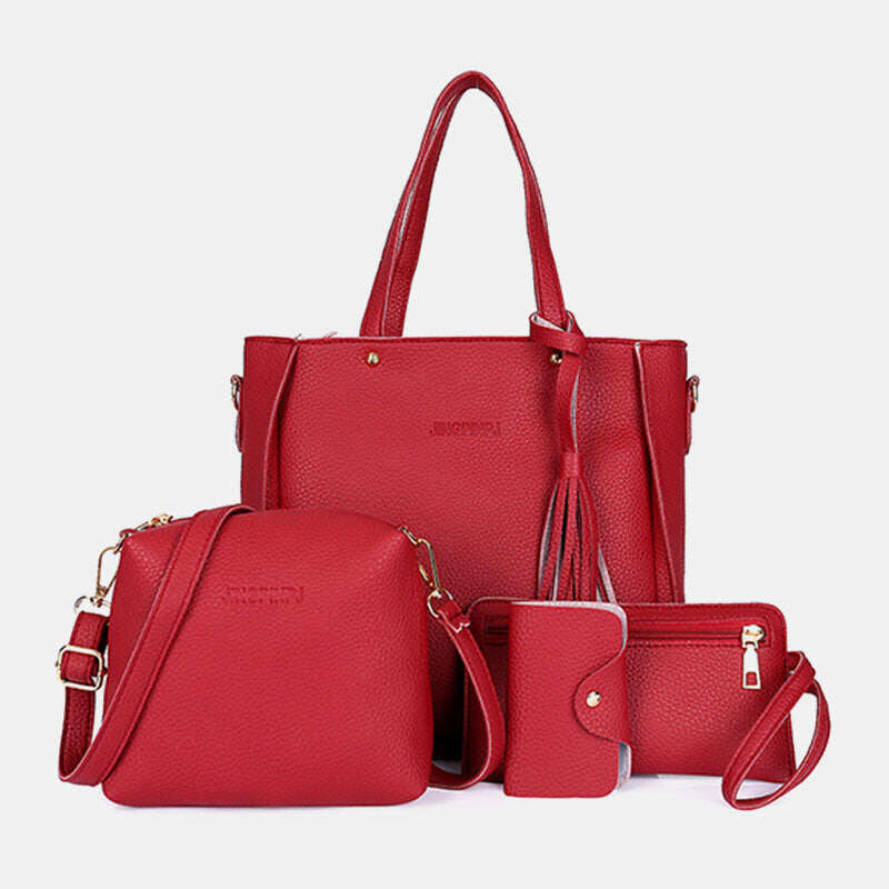 4 unidades de couro PU feminino com borla lazer bolsa crossbody bolsa fixa ex