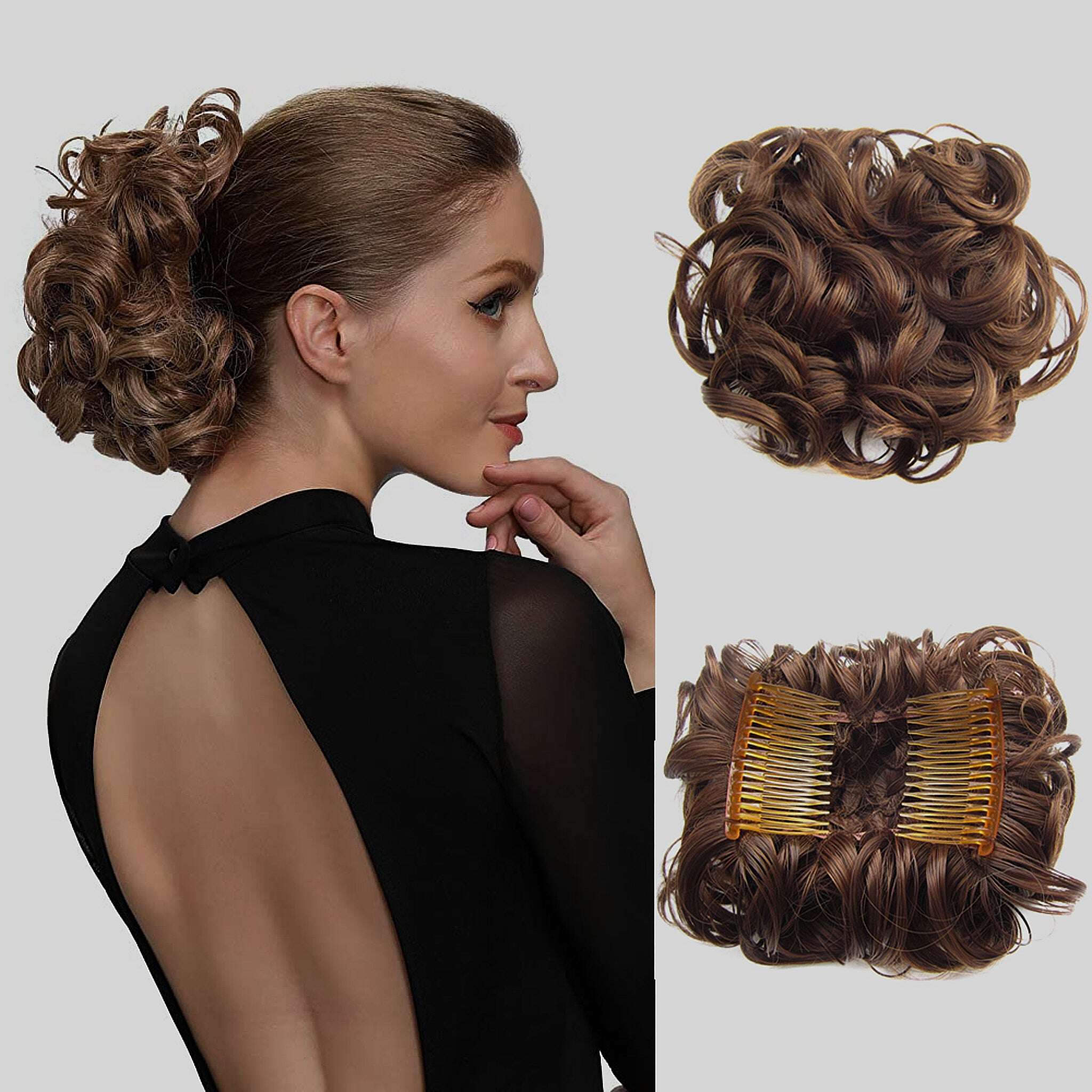 Extensão de coque de cabelo curto e encaracolado