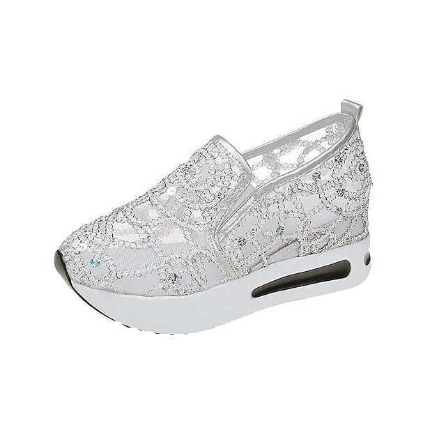 Sapatos femininos casuais de verão com lantejoulas e cunha