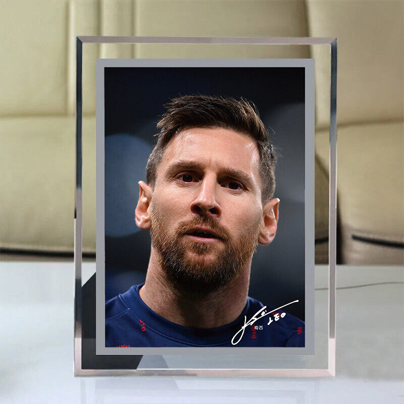 Messi Crystal képkeret 6 hüvelykes labdarúgó-világbajnokság sztárjának fényképével, beltéri üvegkeret asztali dekorációval
