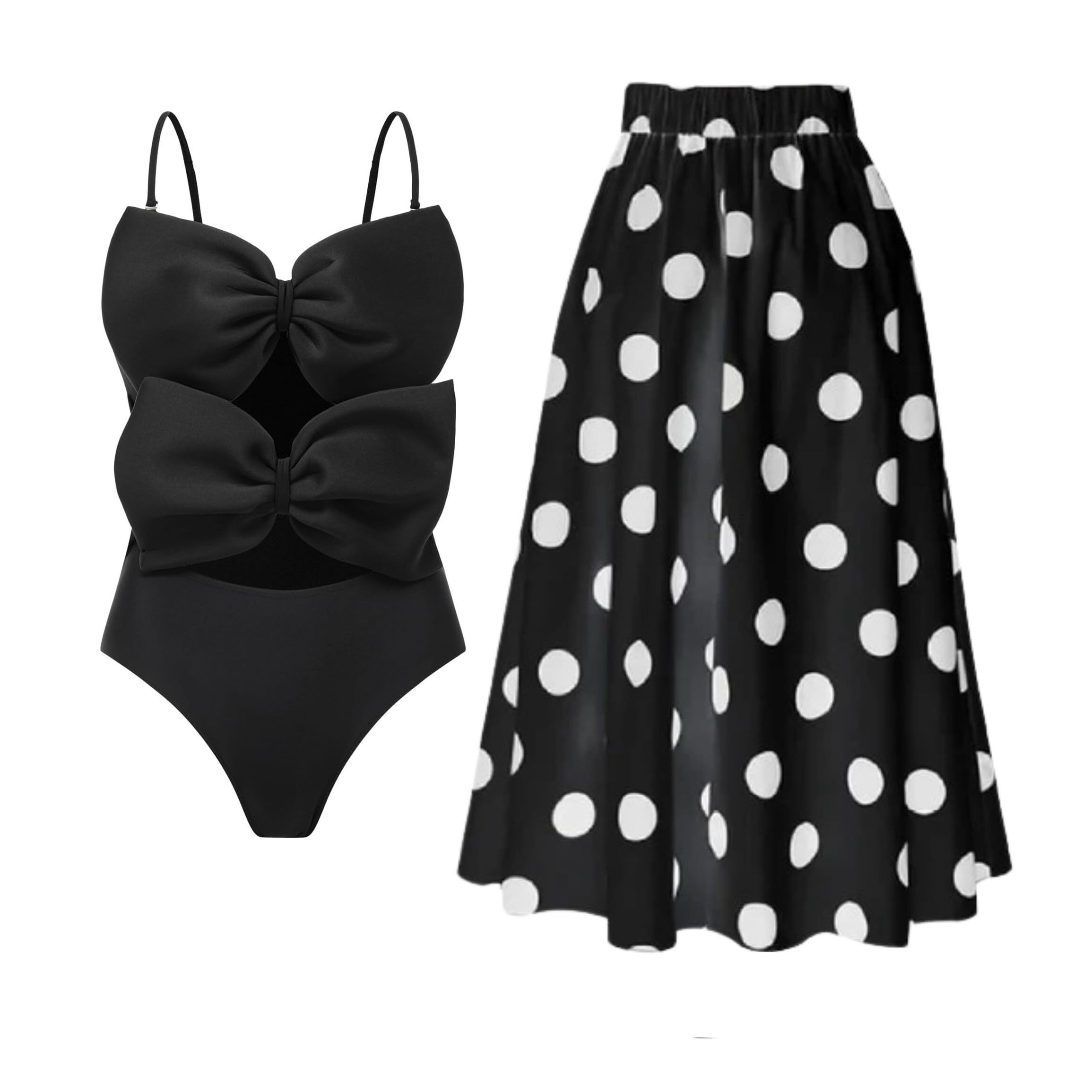 New 3D Bow Dots Printed Swimsuit Set