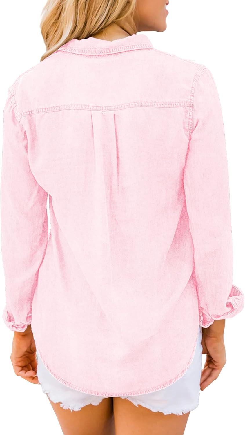 luvamia farmer ing Női Chambray Jean Western Shirts Hosszú ujjú gombos felsők