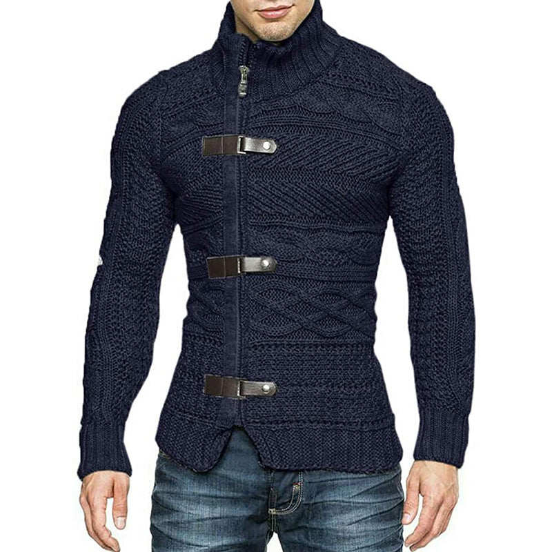 2022 Jesień/Zima Turtleneck Sweater Męski Kolor Matching Leather Button Long Sleeve Knit Sweater