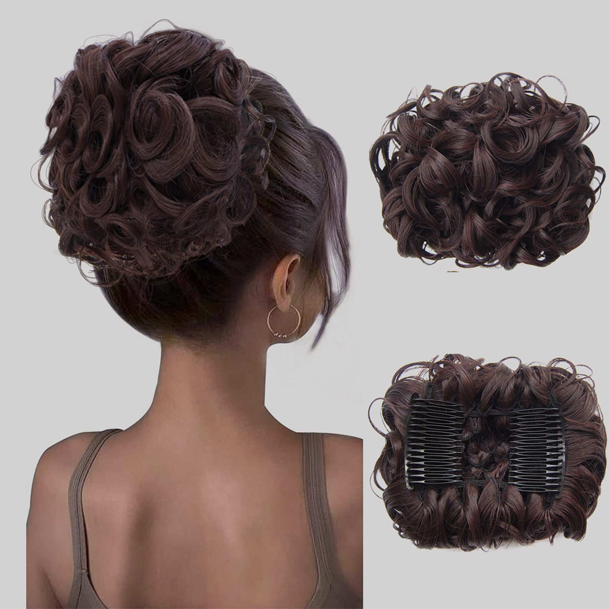 Extensão de coque de cabelo curto e encaracolado