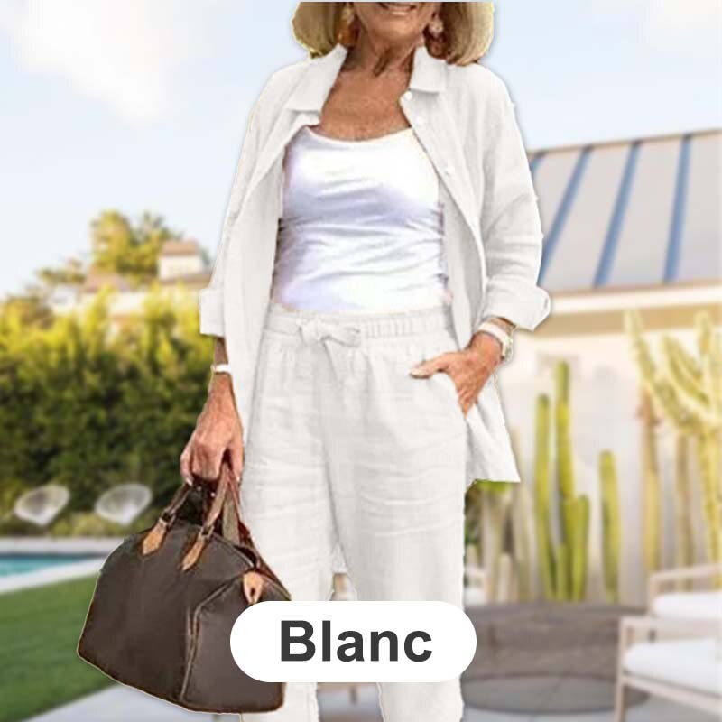 Блуза с дълъг ръкав и панталон от памук и лен