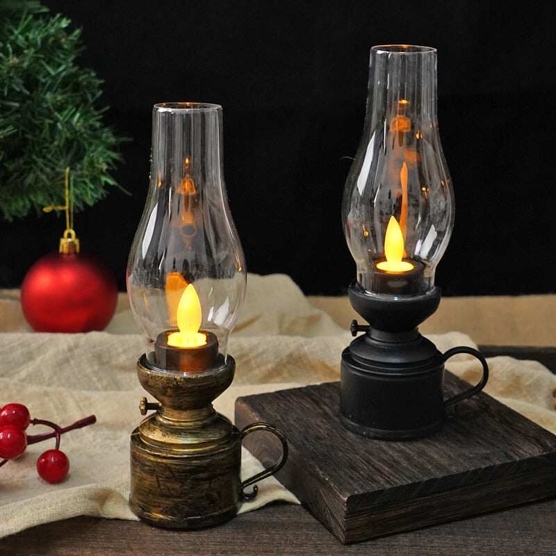 ✨🕯️Lampa naftowa LED Vintage Elektroniczna świeca obrotowa