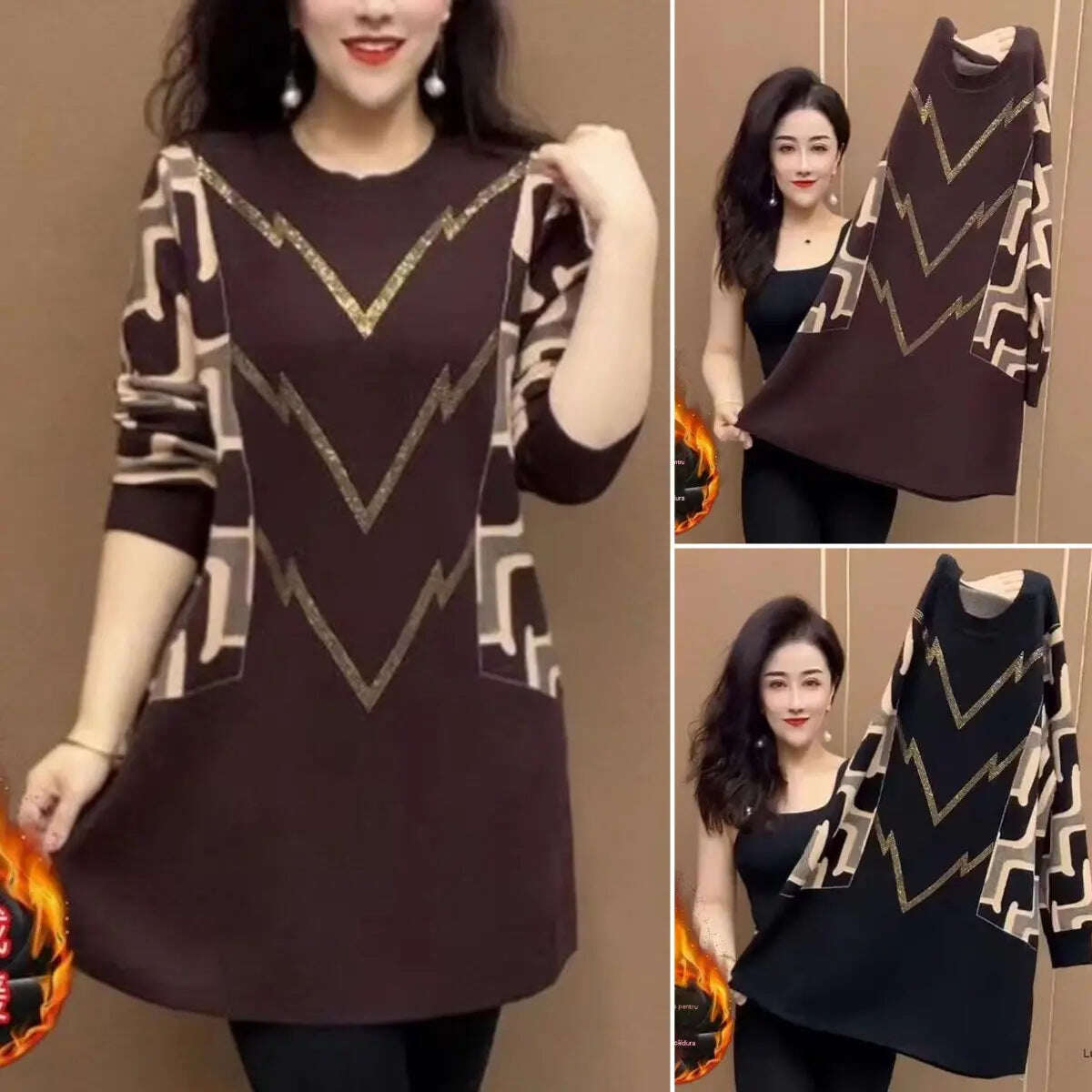 🍁 【M-4XL】 2024 Novas camisetas de malha da moda outono-inverno com estampa