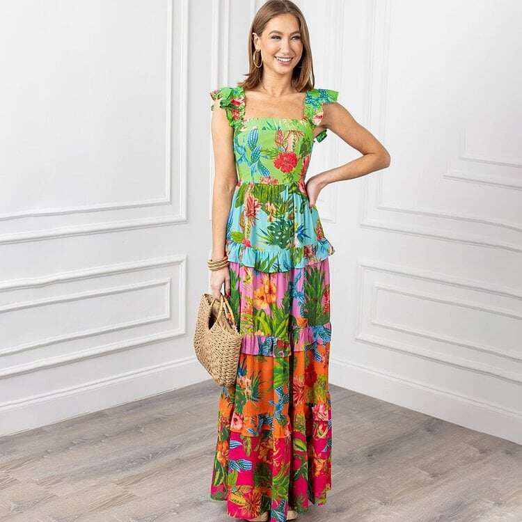 2025 New One-piece style with flutter sleeves and prints Swimsuit Set