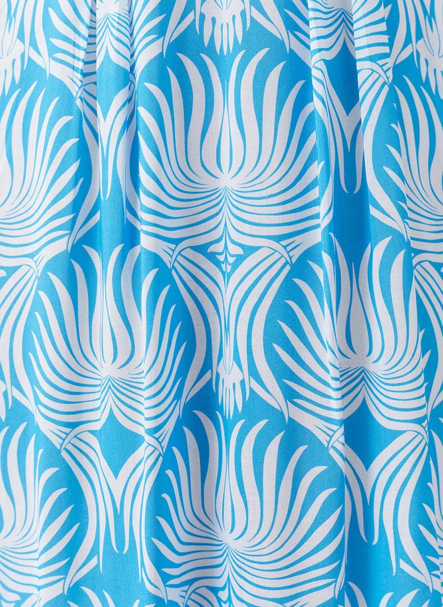 👙One-piece swimming costume with long sleeves and blue lotus pattern, paired with a skirt