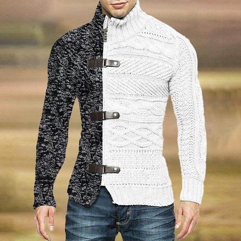 2022 Jesień/Zima Turtleneck Sweater Męski Kolor Matching Leather Button Long Sleeve Knit Sweater