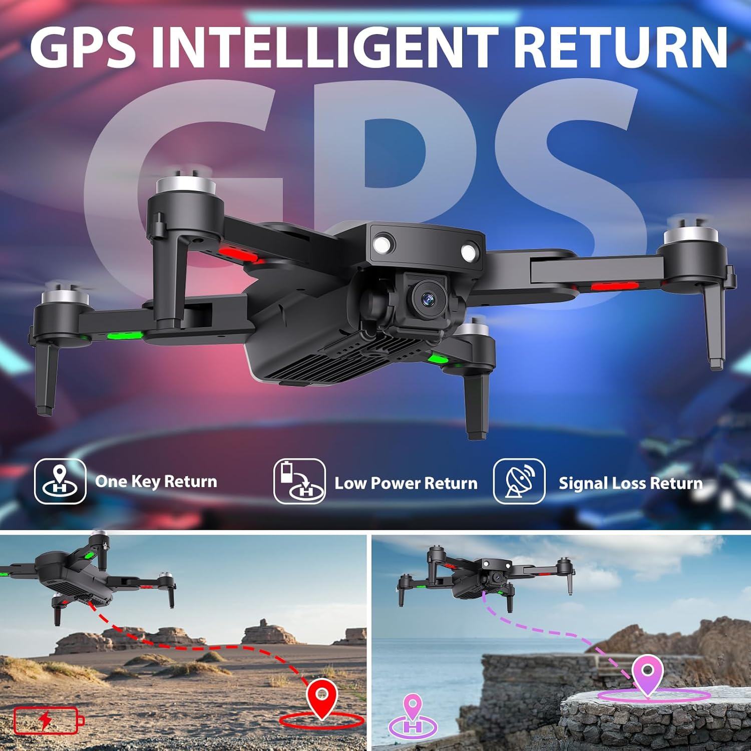 Drone GPS com câmera para adultos Drones 4K Motor sem escova Retorno automático para casa Transmissão WiFi 5G Dobrável FPV RC Quadcopter UAV Altitude Hold Siga-me 36 minutos de voo Estojo de transporte