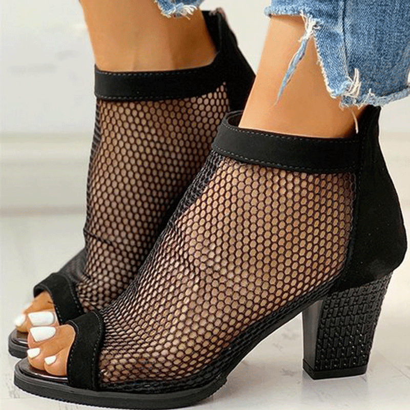 Novas sandálias femininas de verão, grandes bolsas de boca de peixe e sapatos femininos de malha