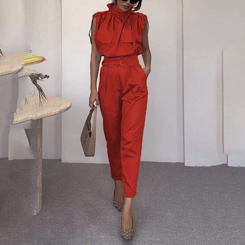 Conjunto feminino elegante de verão sem mangas de duas peças