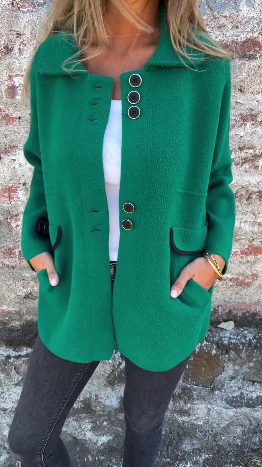 PROMOÇÃO🔥 Casaco feminino de lã folgado com botões