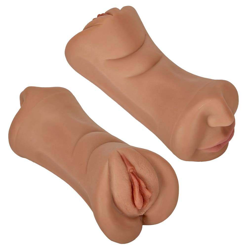 3 in 1 Tanned Lifelike Face Pocket Pussy Blowjob Masturbator Stroker