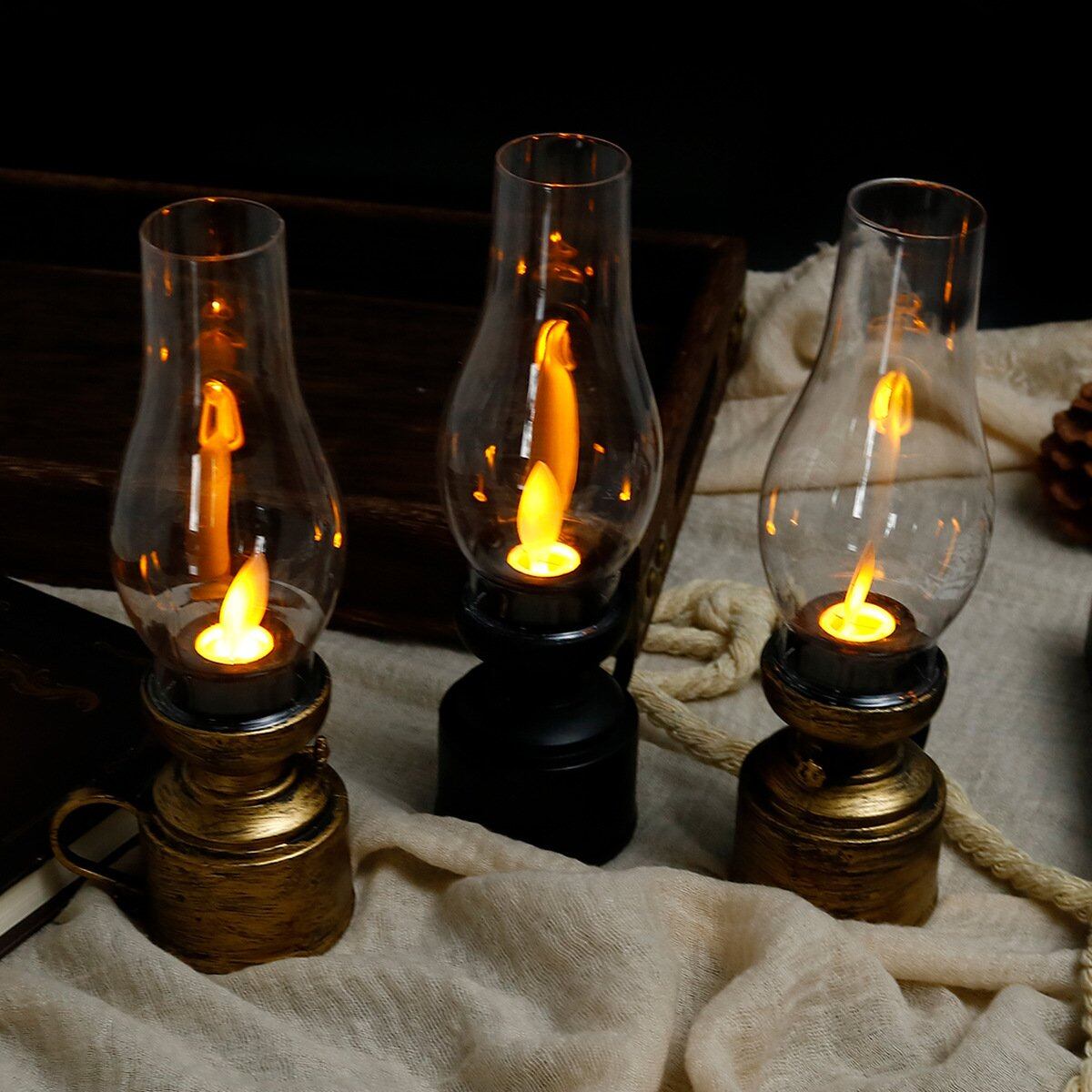 ✨🕯️Lampa naftowa LED Vintage Elektroniczna świeca obrotowa