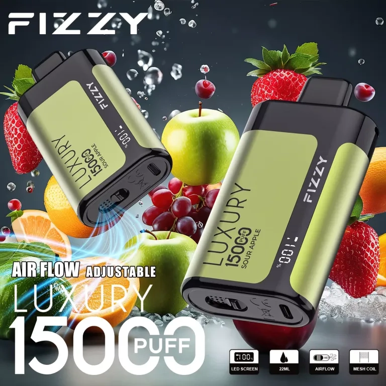 Fizzy Luxury 15000 Puffs LCD Screen Rechargeable Disposable Vapes Blueberry Raspberry