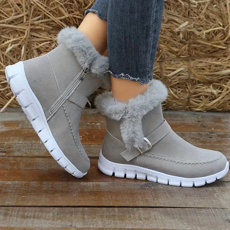 Botas de inverno, quentes para a neve, com zíper lateral