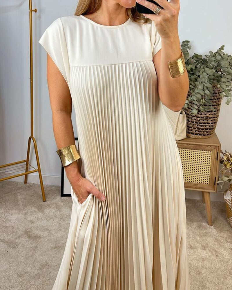 Vestido plissado simples de cor sólida sem mangas