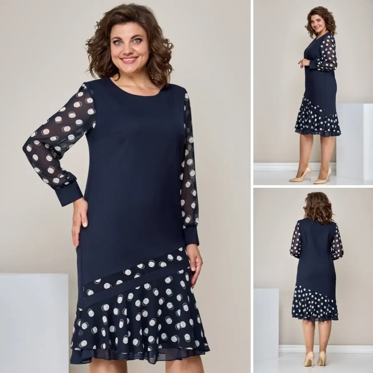 🏆Saia mais vendida de 2025 🎈🥰[S-5XL]Vestido moderno, confortável e elegante com estampado de bolinhas de chiffon