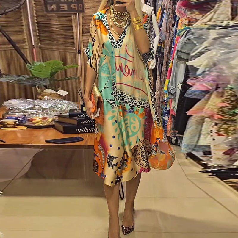 Vestido estampado completo feminino | Elegante
