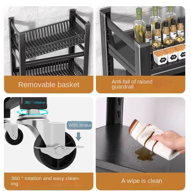 Wholesale Custom Color Design Corrosion Resistant Carbon Steel Fruit and Vegetable Shelf with Four Wheels