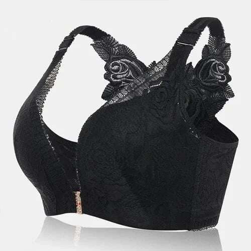 Безжичен сутиен с предно затваряне с бродерия на рози