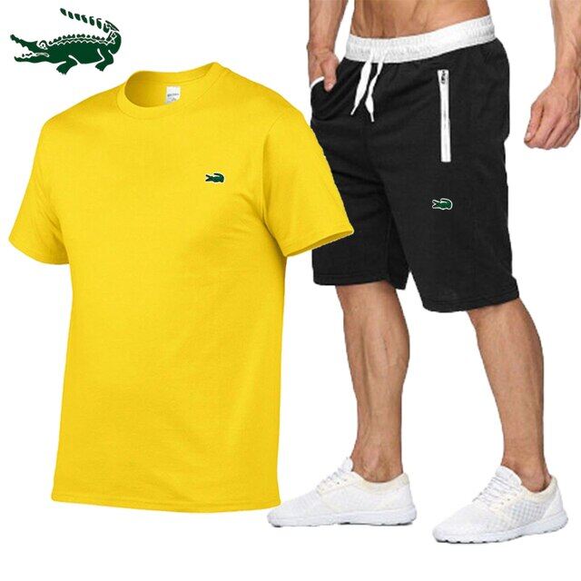 Cartelo High quality spring and summer new men's casual sports cotton round neck short-sleeved T-shirt+casual sports pants set