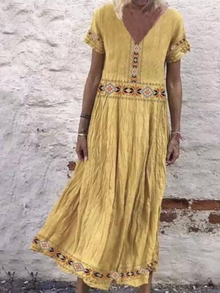 Květinové maxi šaty s krátkým rukávem a výstřihem do V