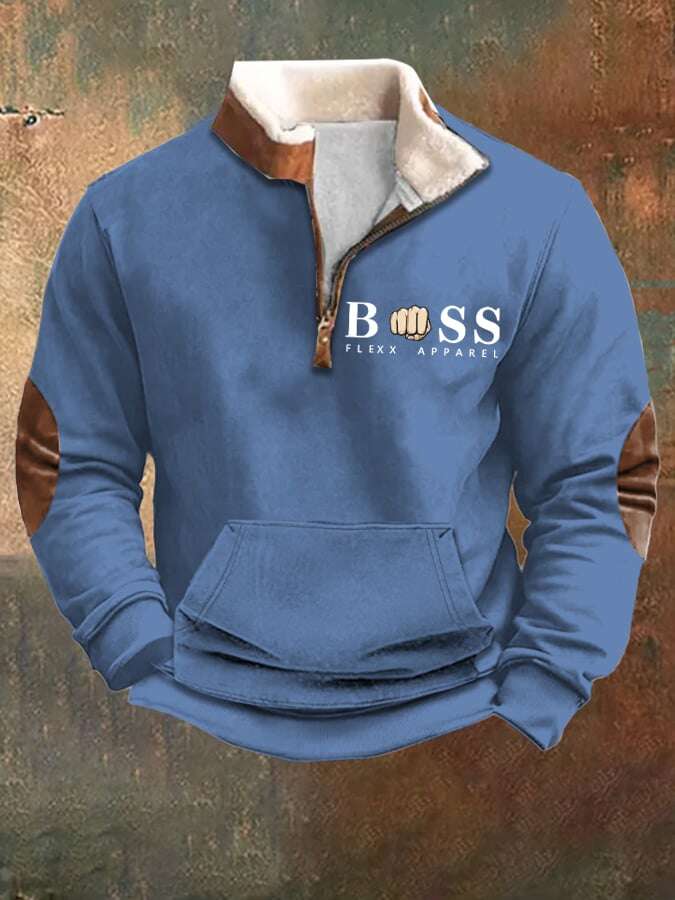 Sweatshirt de homem com estampado de letras vintage com gola alta e fecho