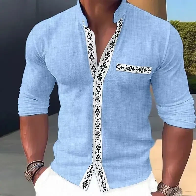 [S-3XL]🔥2024 Camisas de gola estampada moda primavera verão para homens