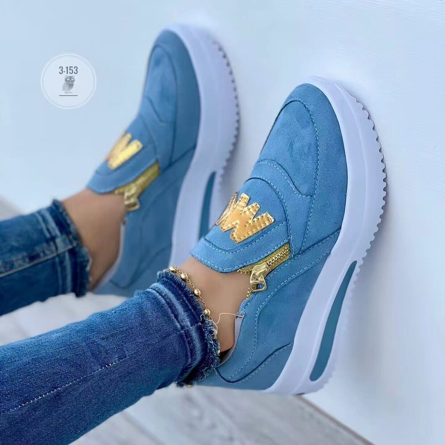 【35-43】Sapatos femininos casuais com plataforma e zíper lateral