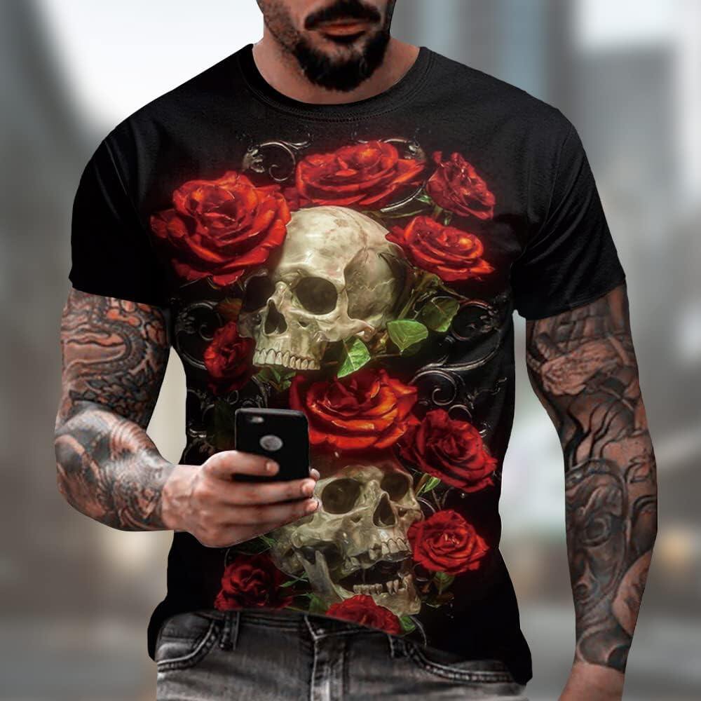 Men's 3D Print Skull T-Shirt 3D Creative Print Short Sleeve T-Shirt Casual Round Neck Novelty Street Fashion Tees Shirt