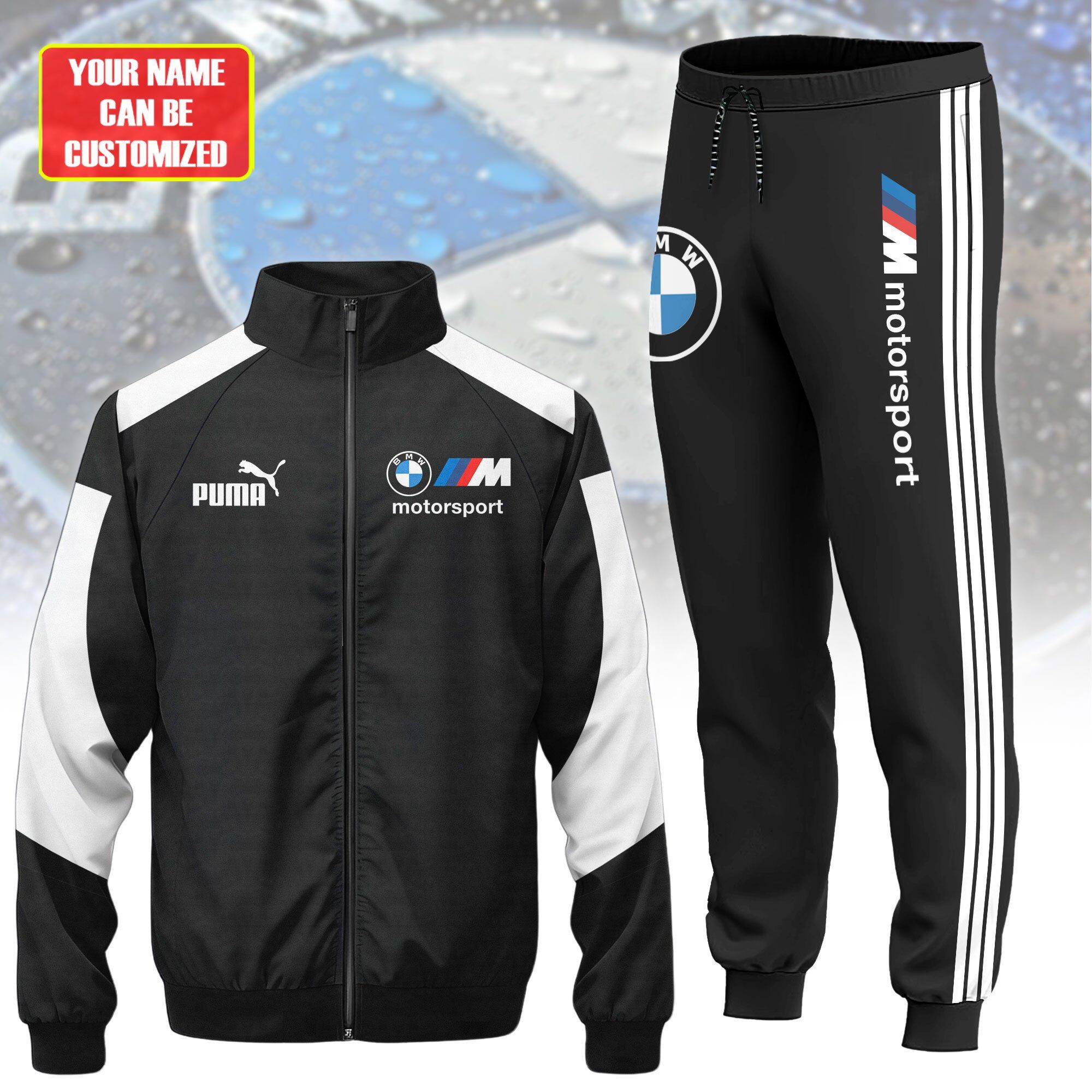 Személyre szabott BW Motorsport V2 Zipper Stand gallér dzseki és melegítő szett