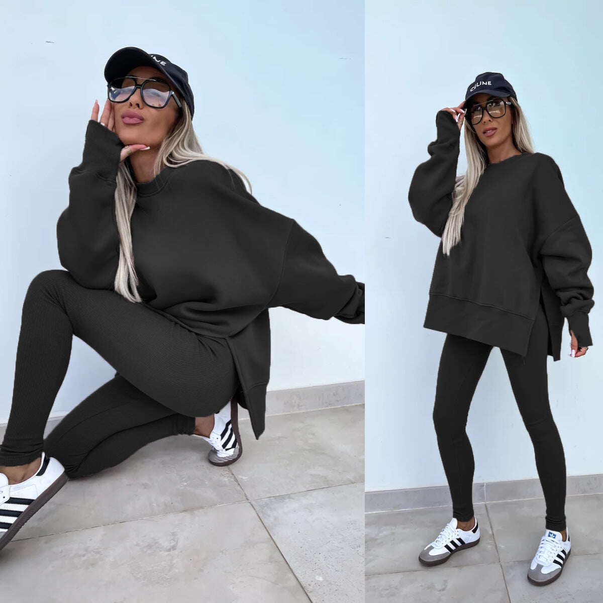 Um conjunto confortável de moletom e leggings oversize