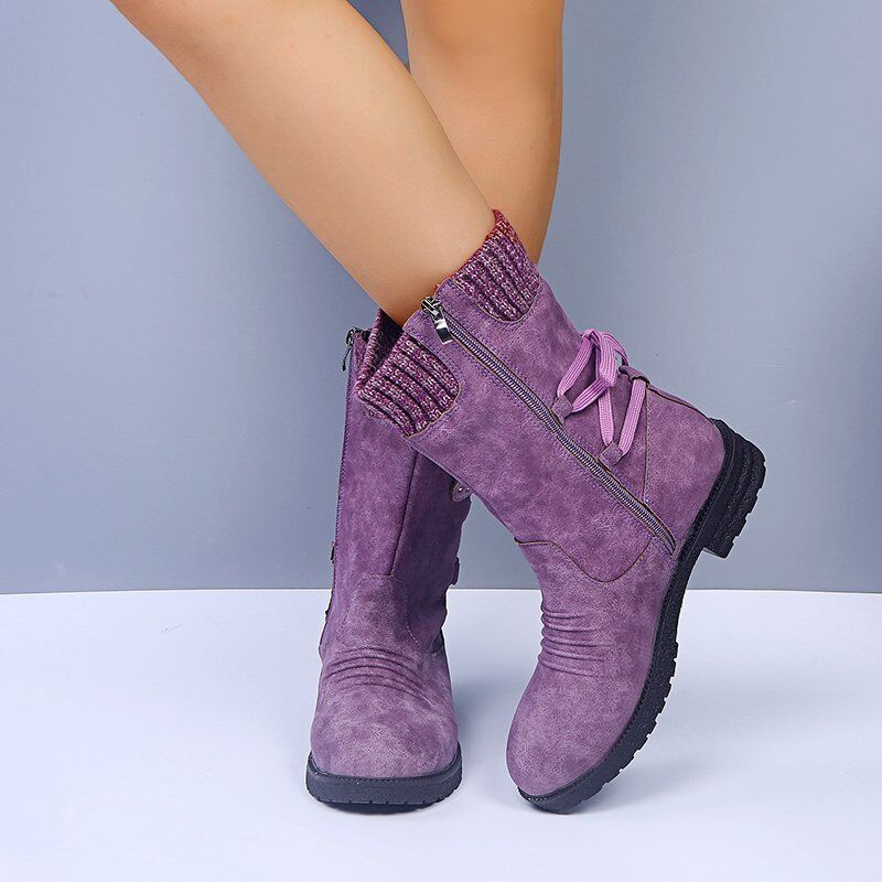 🔥51% DE DESCONTO AGORA - Botas de neve femininas de cano médio com punho de suéter, botas quentes de inverno
