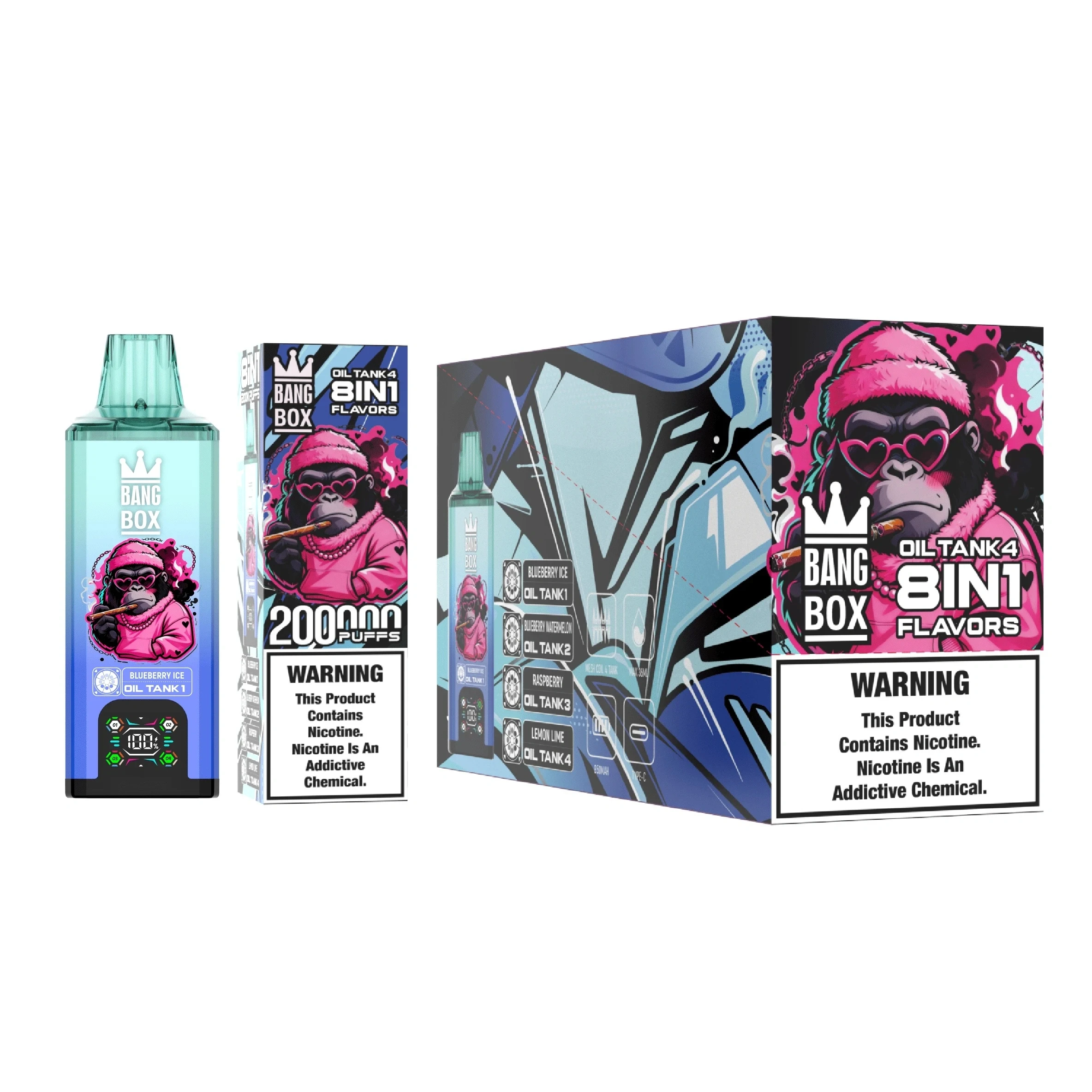 Bang Box 8 in 1 200000 Puffs Disposable Vape csomagol骴oboza, Blueberry Ice vari醤s